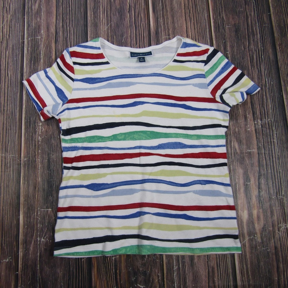 Karen Scott Womens PS Multicolor Striped T Shirt Short Sleeve Basic Granny‎ Top